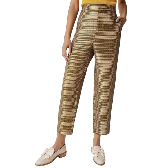 Maeve Pants - Maeve‎ Anthropologie Gold Metallic Wavy Stripe High Waist Cropped Pants Size M